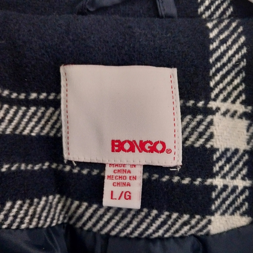 Bongo Womens Large Belted Brushed Soft Button-Down Plaid Navy Blue White Jacket - Picture 7 of 15